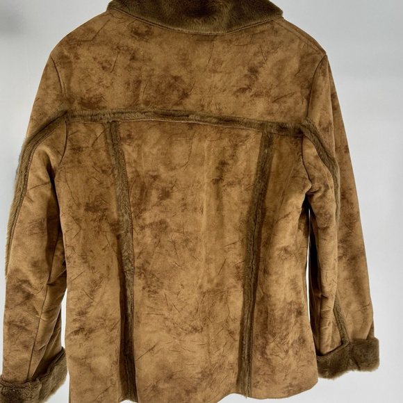RP SPORT BY REGENT Women's Large Brown Vegan Fur Suede Button Coat Boho Western - Picture 4 of 8